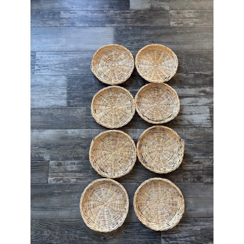 Wicker Paper Plate 9" Holders Set of 8‎ Woven Rattan Bamboo Picnic Camping Boho